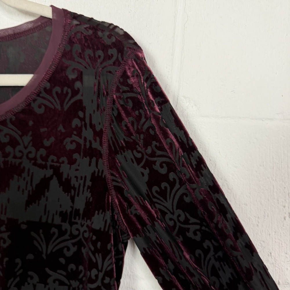 Simply Vera Wang Velvet Burnout Top SZ L Wine Color Sheer Whimsigoth Dark Fairy - Picture 4 of 14